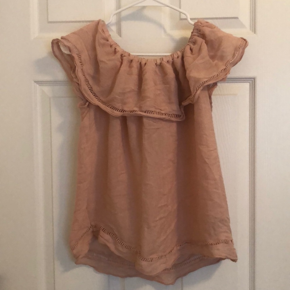 Off the shoulder ruffle linen blouse